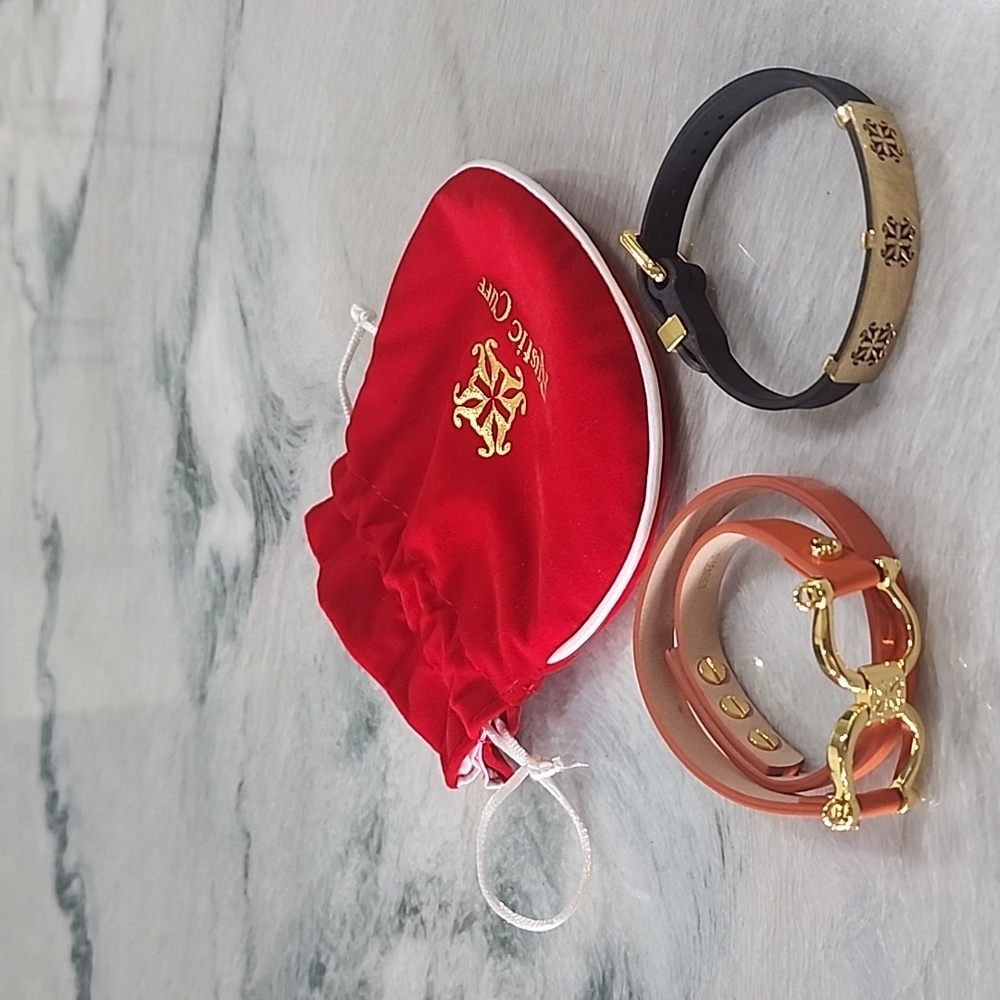 Rustic Cuff Leather Bracelet Set with Gold Accents